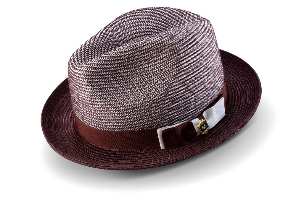 Two-Tone Braided Fedora: The Wine-Colored Statement Hat for Stylish Men